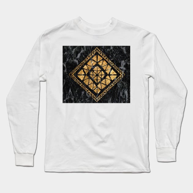 Golden tribal geo - black marble Long Sleeve T-Shirt by marbleco